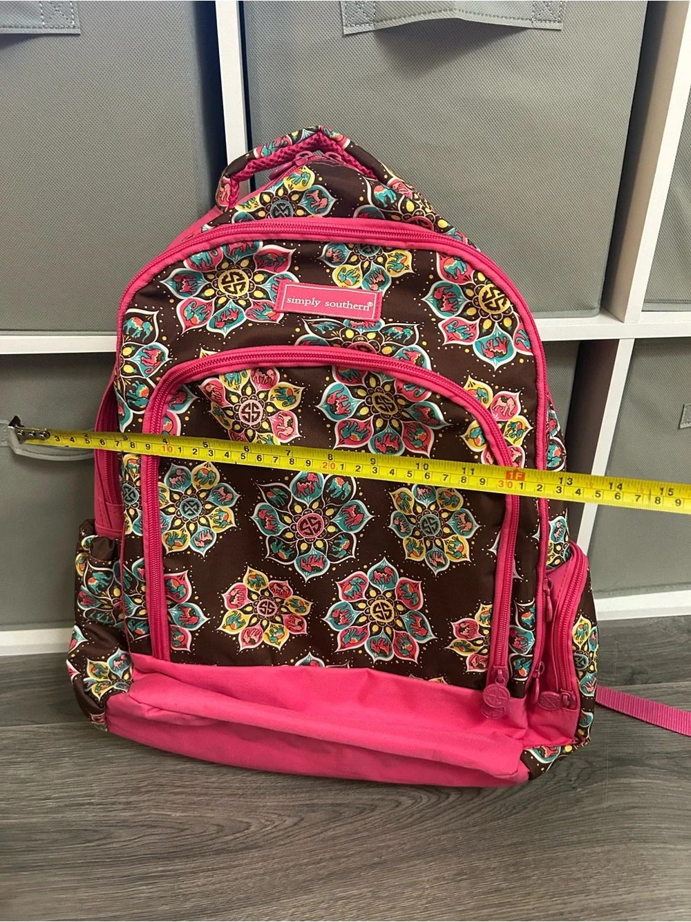 Simply Southern Youth/Kids Brown Floral Backpack with Pink Trim